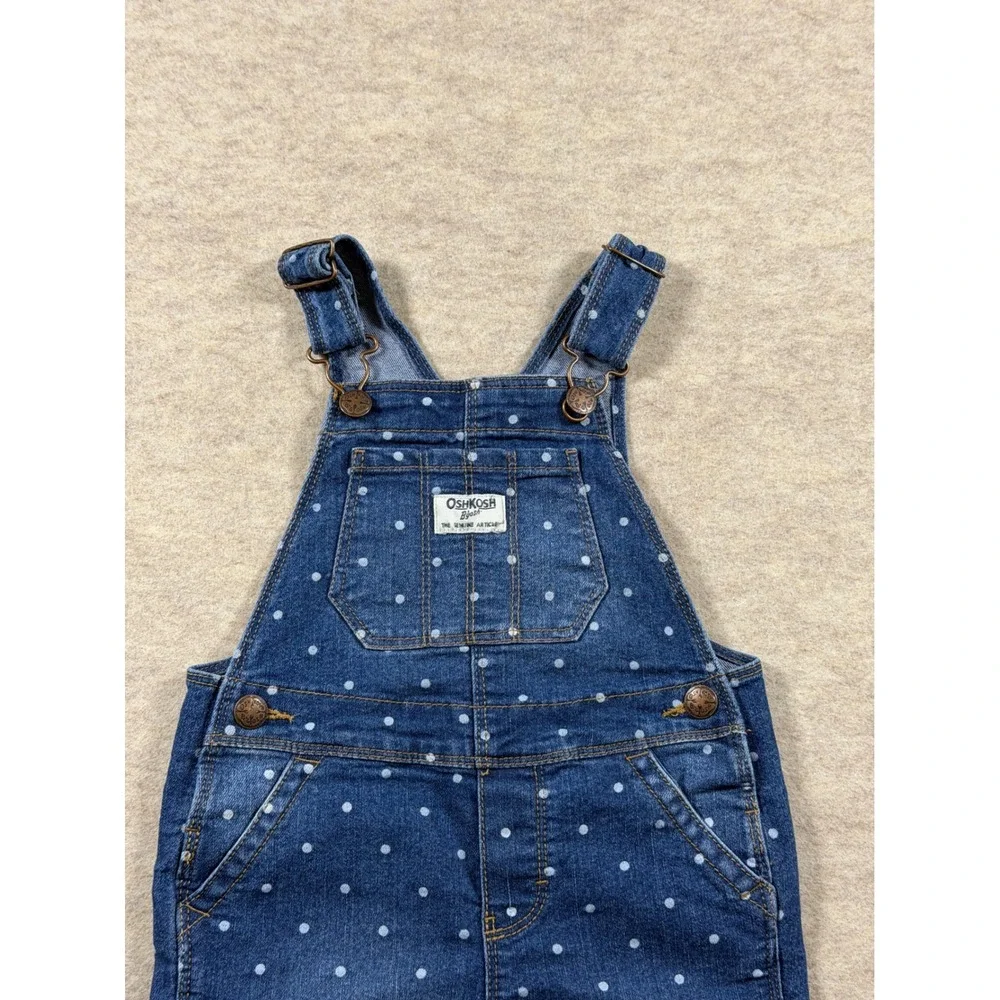 OshKosh Bgosh Girls Blue Denim Polka Dot Bib Overalls Size 3T 6K197710